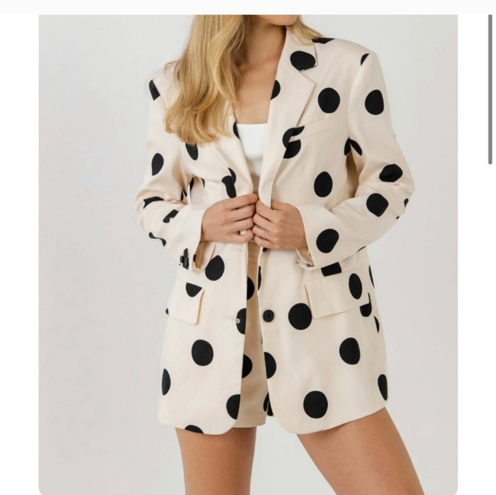 English Factory Cream and Black Polka Dot Blazer